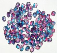 100 4mm Faceted Crystal, Fuchsia, & Teal Firepolish Beads